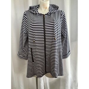 Christian Siriano Navy White Stripe Zip Up Hoodie Size 1X Relaxed Fit Nautical